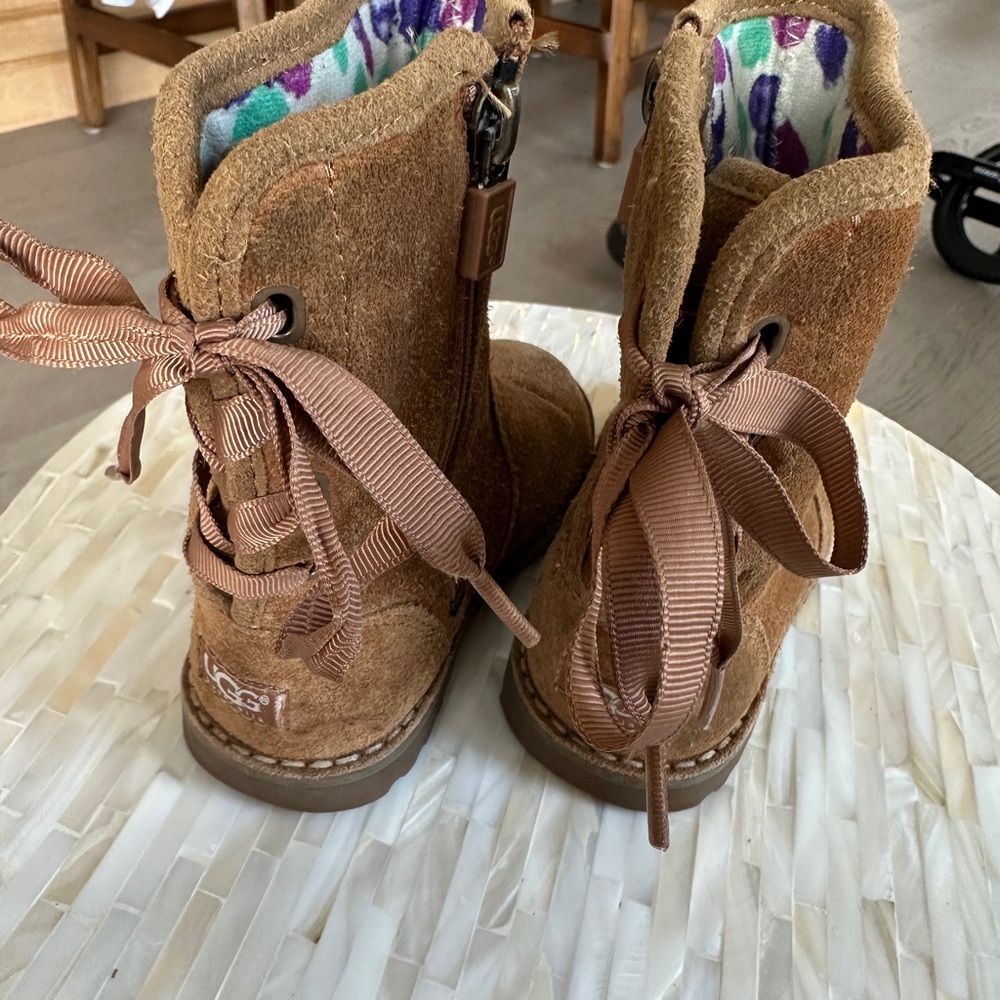 UGG Tan Kids Boots with Ribbon Ties